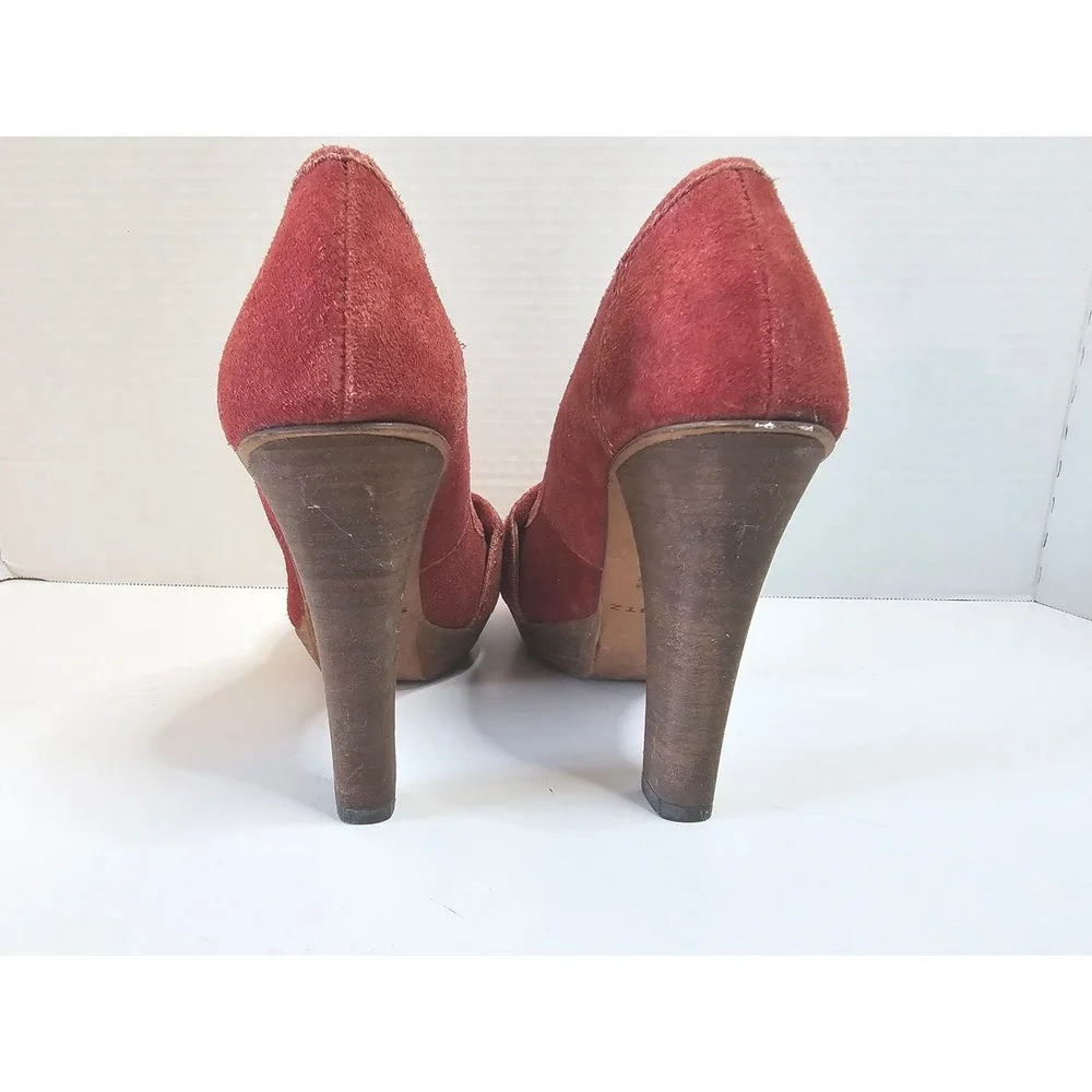 Schutz Camurcao Rouge Red Suede Platform Heels Loafer Style Chunky Heel SZ 7.5